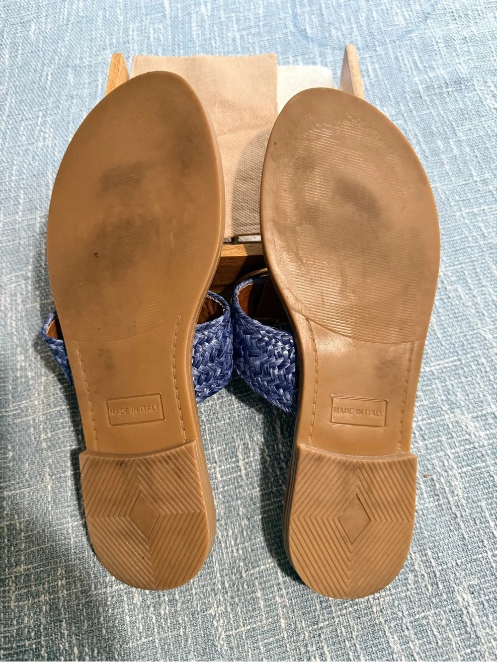 Kelly & Katie Navy Braided Band Brown Leather Toe-Post Slide Sandals